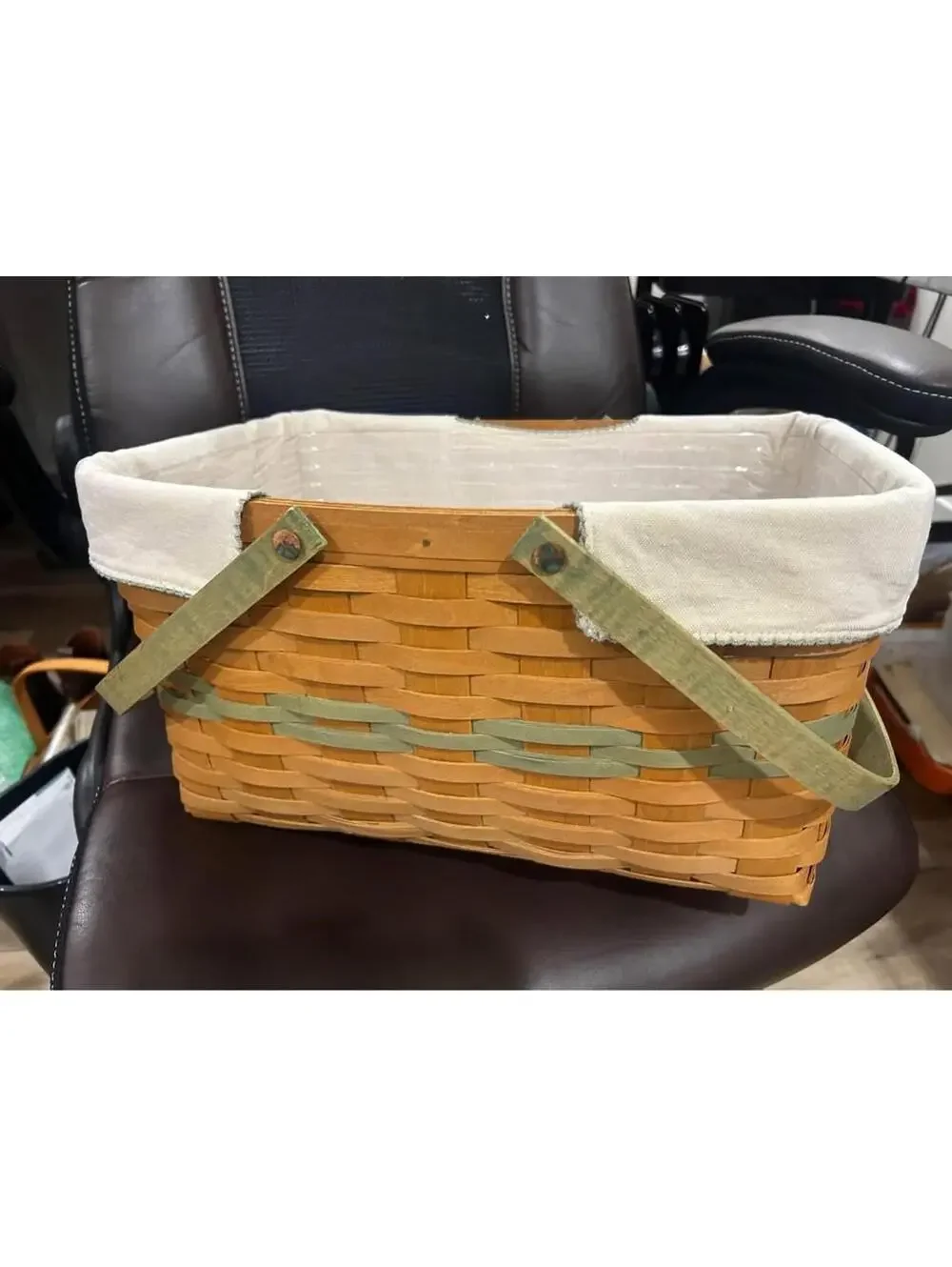 Longaberger 2009 Go Green Large Market Basket Flax Linen Liner  FARM Market